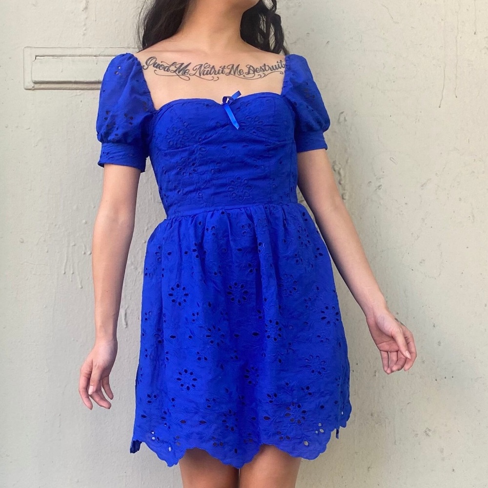 Vintage Inspired Blue Eyelet Dress